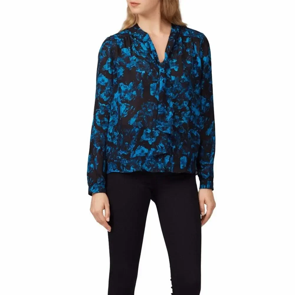 Parker Rio Silk Blend blouse blue black - S